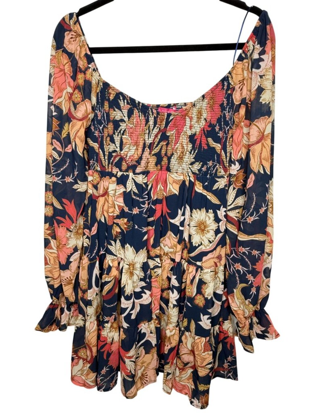 Flying Tomato Floral Boho Mini Dress Womens Small Smocked